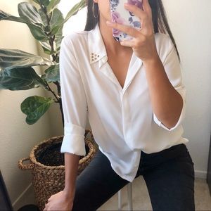 Studded Collar Button Up